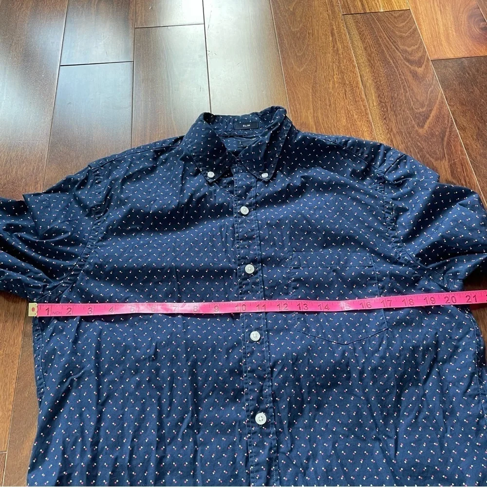 J. Crew Flex Washed Slim Dress Shirt Button Down Navy Blue Collared Cotton M